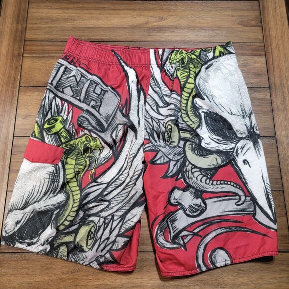 Tony Hawk Swim Trunks Sketched Snake & Skateboard Burgundy - Size XL - Picture 4 of 6